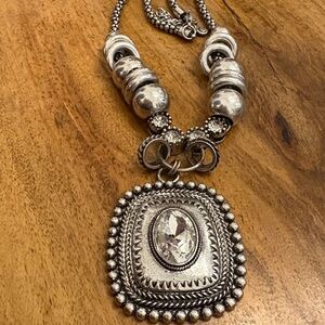 1946 VINTAGE SILVER LONG STATEMENT NECKLACE  EUC